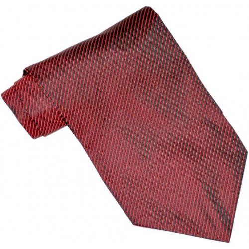Steven Land Black/Red Diagonal Striped Design 100% Knitted Woven Silk Ascot/Hanky Set